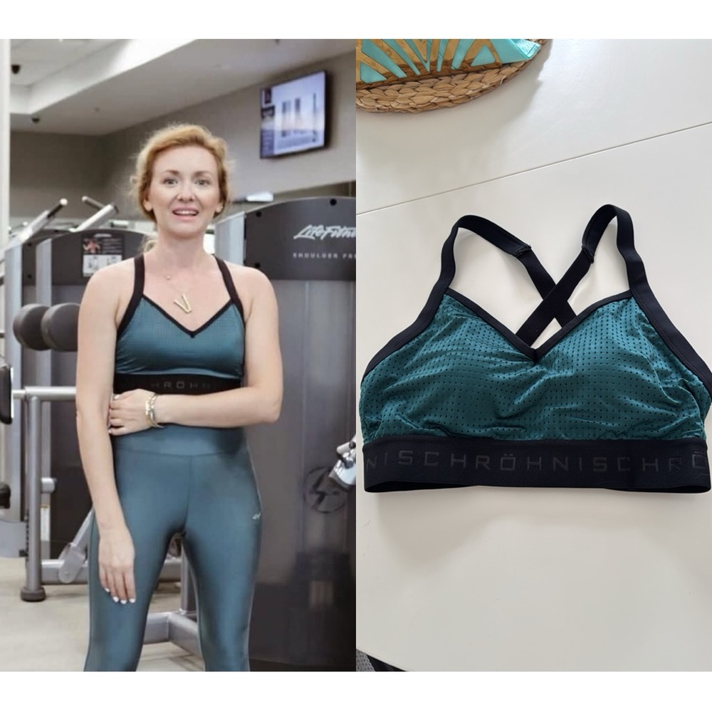 Rohnisch Emerald Green and Black Sports Bra, Athletic Crop Top, Size S